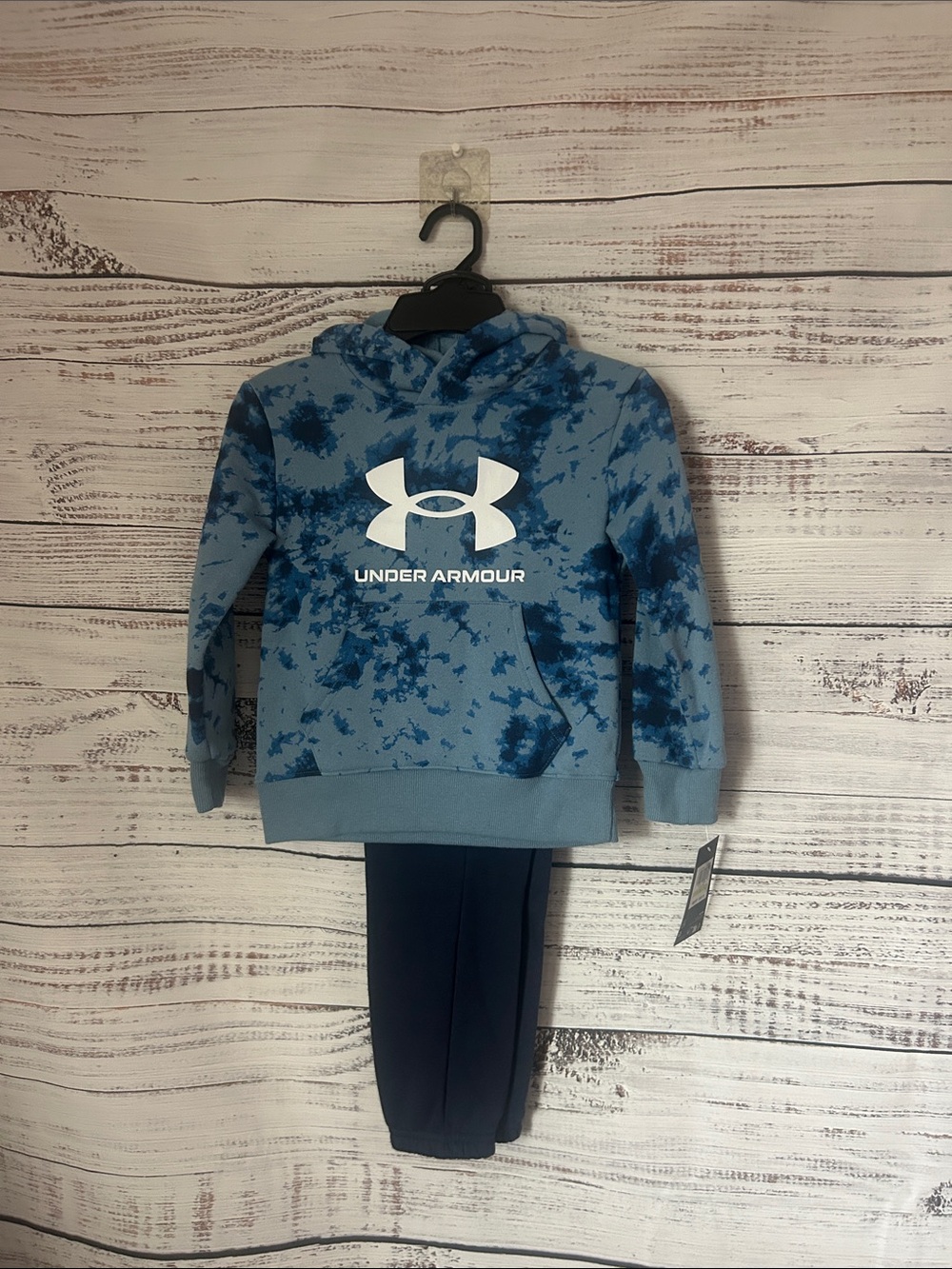 NWT Under Armour Kids' Blue Tie-Dye Hoodie set size 4